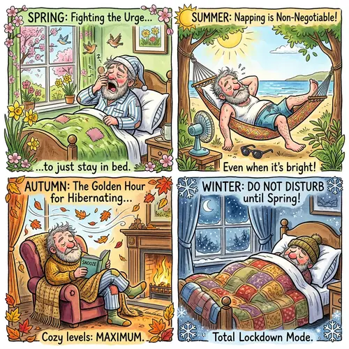 Sleep and Seasons Caricature Illustration