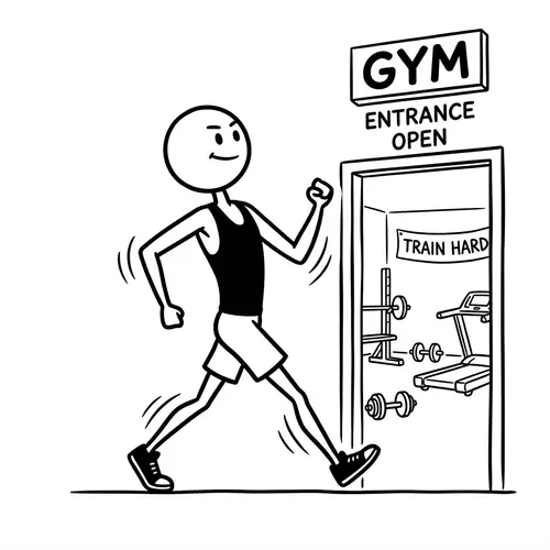 Stickman Walking into Gym - Confidence in Motion
