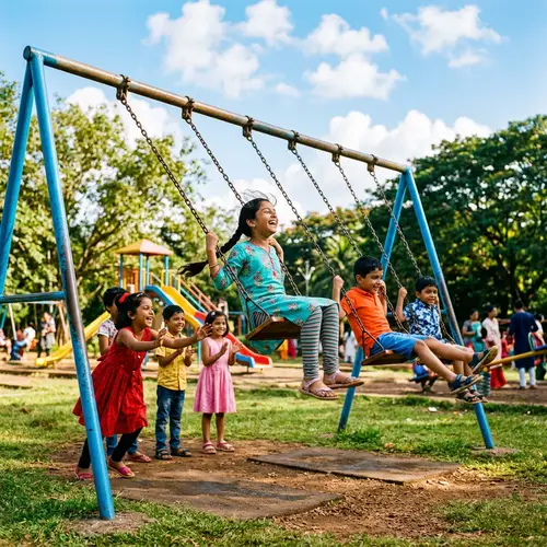 South Asian Children Swinging with Joy