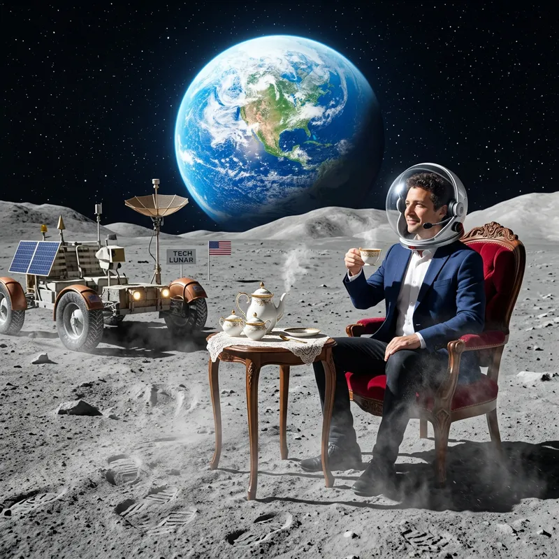 Elon Musk's Moon Tea Party: Cosmic Gathering on Lunar Surface