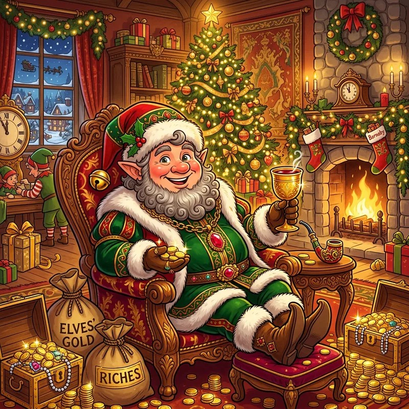 Charming Rich Christmas Elf Illustration Charming Rich Christmas Elf Illustration