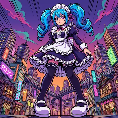 Giantess Anime Maid: Comic Book Style Artwork