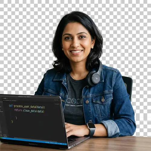 South Asian Female Software Developer Avatar | Tech-Themed Professional Image