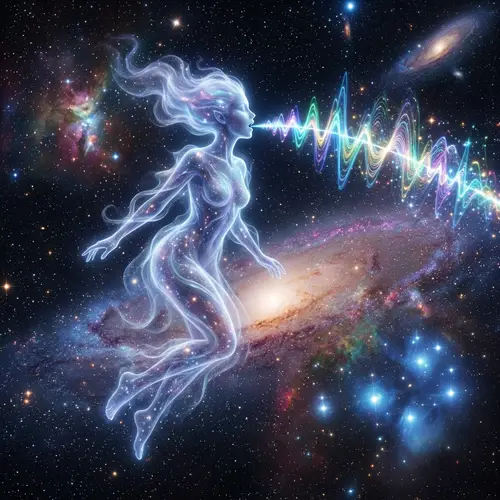 Celestial Soundscape: Ethereal Body Breathes Life in Cosmic Dance