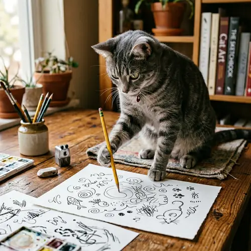 Lively American Shorthair Cat Drawing Playfully