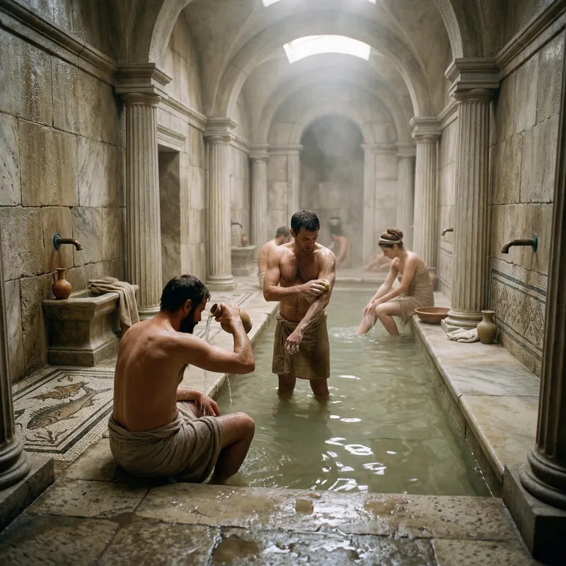 Hyper-Realistic Greek Bath Scene