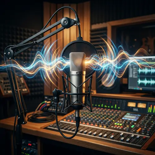 Studio Microphone with Sound Waves Visual