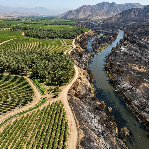 Vast Gardens with Palm Trees and Damaged Rivers