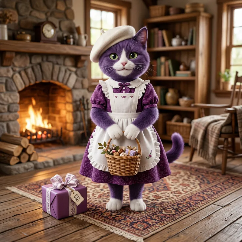 Charming Purple Cat in Stylish Outfit