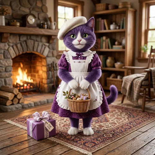 Charming Purple Cat in Stylish Outfit
