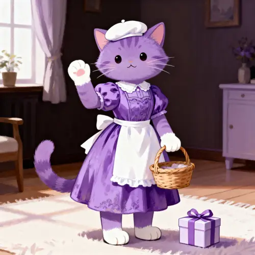 Charming Purple Cat in Stylish Outfit
