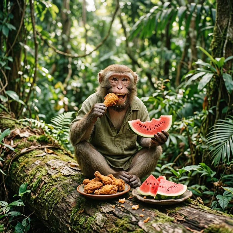 Impressive Anthropomorphic Monkey Feasting Scene