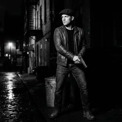 Confident Caucasian Male with Firearm | Classic Film Noir Vibe