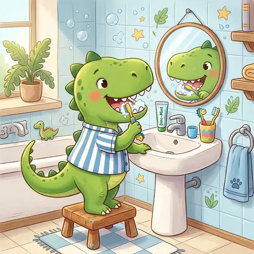 Cute Dinosaur Brushing Teeth - Fun for Kids
