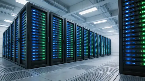 High-Tech Data Center Interior with LED Lighting