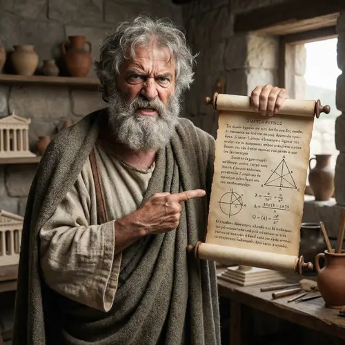 Archimedes - Ancient Greek Mathematician with Equations Scroll