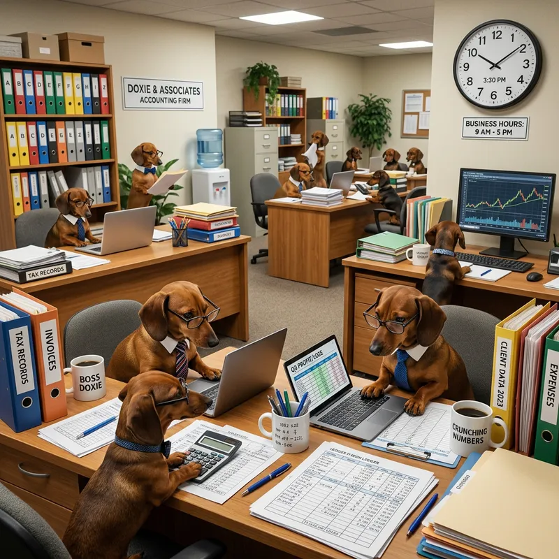 Accounting Office with Dachshund Team Members