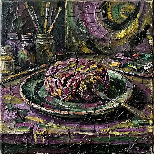 Artistic Raw Hamburger Sketch in Bold Colors