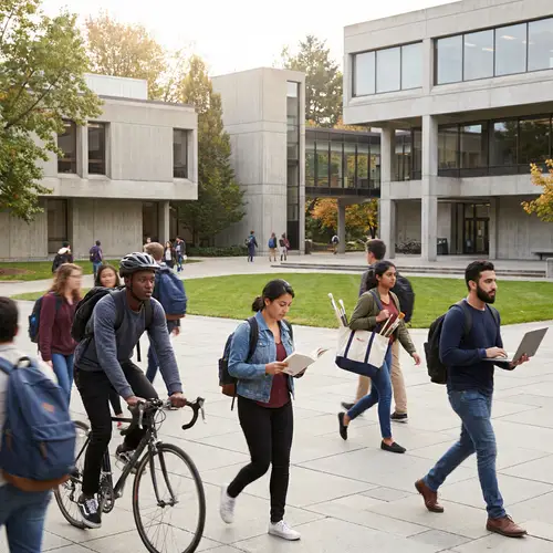 Diverse Students on Fast-Paced Campus | Minimalist Design