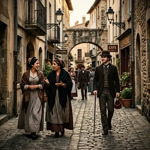 19th Century Scenic Image: Young Man with Girlfriend and Mother
