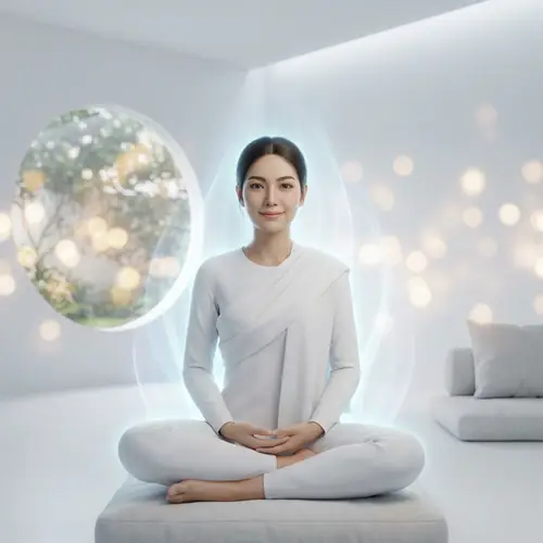 Thai Woman Meditating in Serene 3D White Room