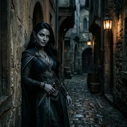 Female Dark Elf with Long Black Hair and Green Eyes