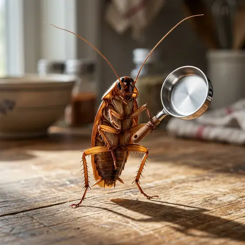 Anamorphic Brown Cockroach with Frying Pan | Surrealistic Scene