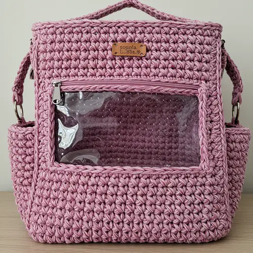Crocheted Diaper Bag with Transparent Plastic