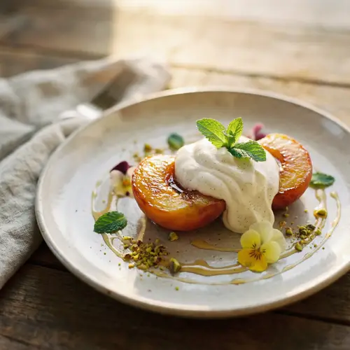 Delicious Peach Dessert with Whipped Cream