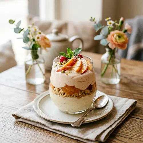 Elegant Peach Dessert in a Glass Cup