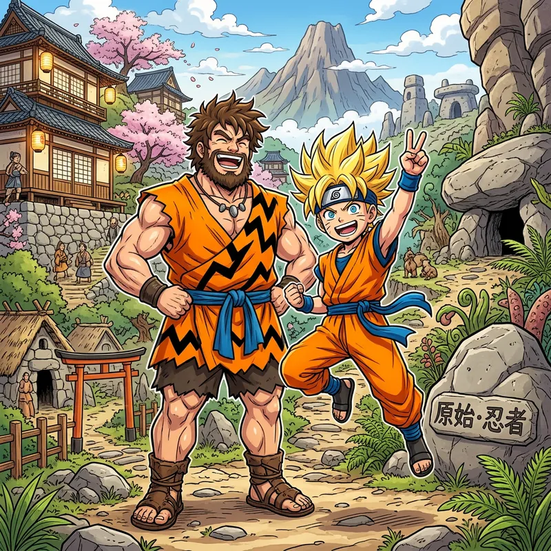 Naruto vs. Pedro Picapiedra: Energetic Boy & Muscular Man Clash