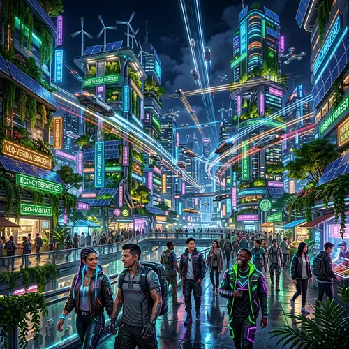 Sustainable Cyberpunk Architecture with Nature