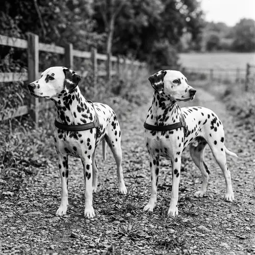 Detailed Black and White Photo of Two Dalmatians
