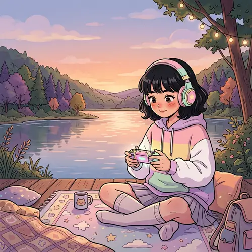 Cute Anime Girl in Lo-Fi Aesthetic