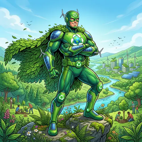 Eco-Friendly Superhero Mascot for Sustainability