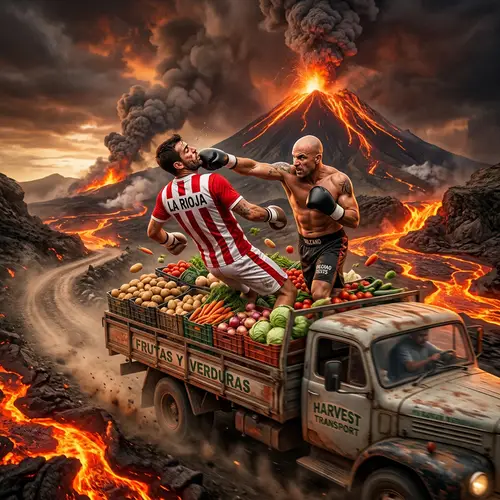Boxer Punching Scene on Vegetable Truck in Active Volcano | La Rioja Jersey