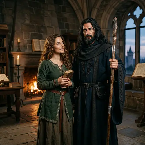 Brown-Eyed Woman and Gentle Wizard - Enchanting Encounter