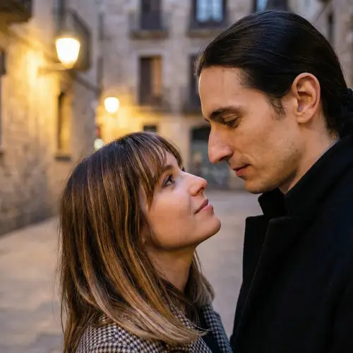 Attractive Woman and Mysterious Man in 3D Romantic Moment