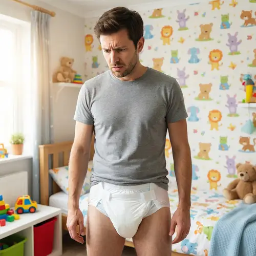 Confused Man in Diapers: A Humorous Scene