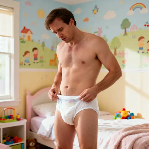 Confused Man in Diapers: A Humorous Scene