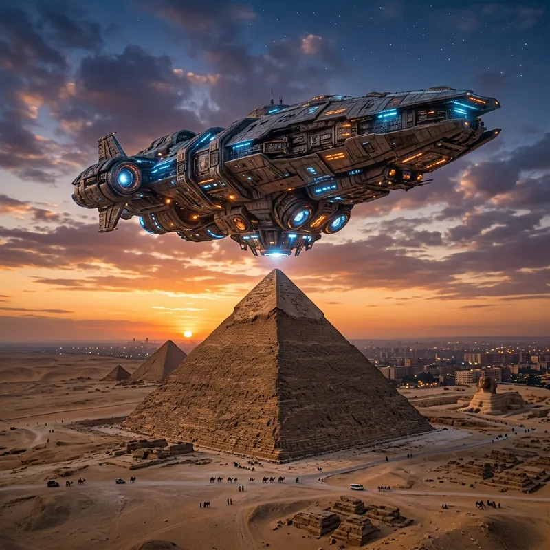 Spaceship Over Egyptian Pyramid - A Stunning View