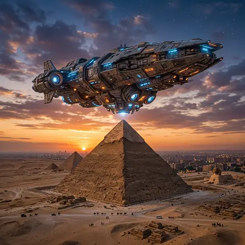 Spaceship Over Egyptian Pyramid - A Stunning View