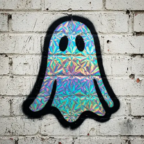 Black and White Ghost Stencil with Holographic Interior