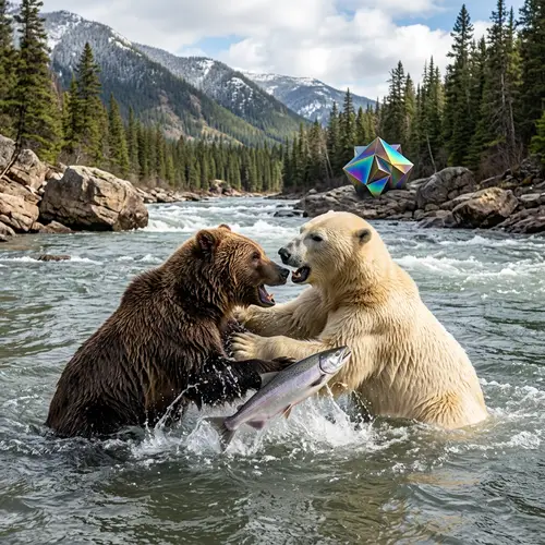 Breathtaking Bear Battle in River | Geo-Object in Background