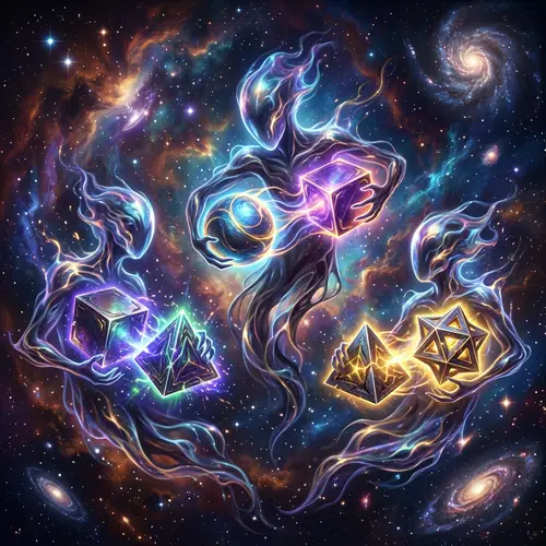 DMT Beings Holding Liquid Metal Geometric Shapes of Cosmic Transmutation