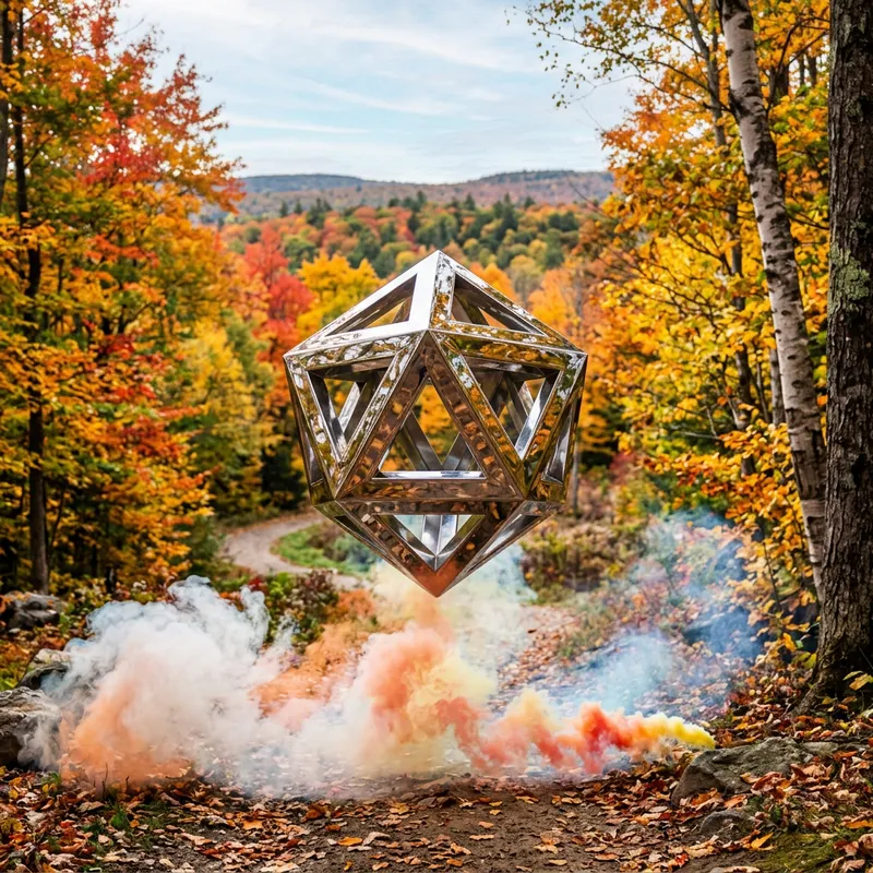 Fall Season Metal Geometric Object Reflection | Stunning Landscape
