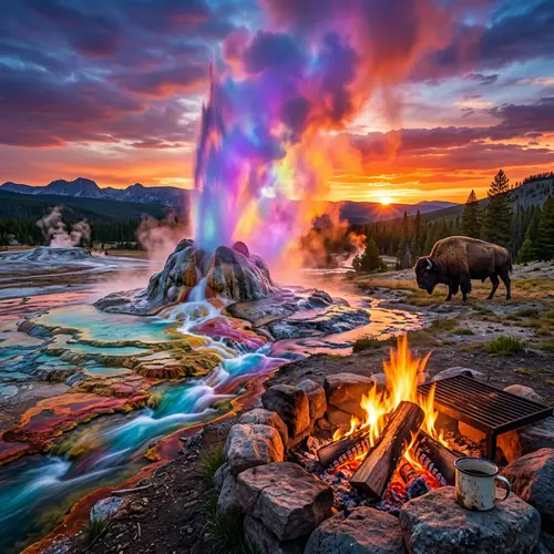 Surreal Yellowstone Geyser at Sunset