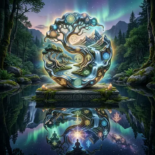 Liquid Metal Object Reflecting Nature and Spirit