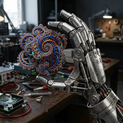 Semi-Robotic Hand Holding Colorful Geometrical Fractal Object