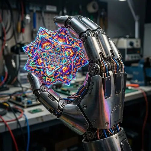 Semi-Robotic Hand Holding Colorful Geometrical Fractal Object